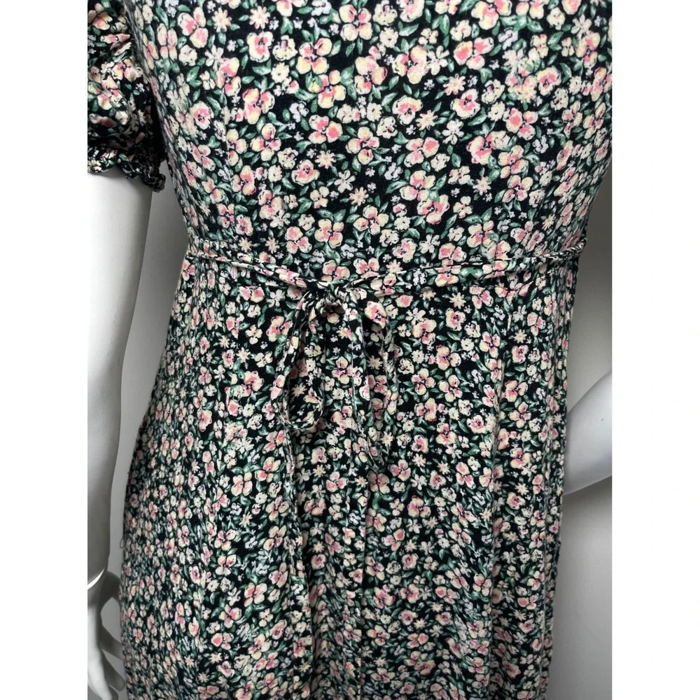 Free People Debbie-Jean Maxi Shirt Dress Black Pink Ditsy Floral Duster XS
